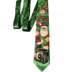 PROTOCOL Festive Green Santa and Reindeer Tie